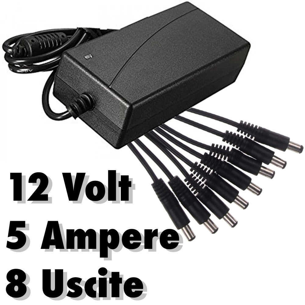 Trade Shop - Alimentatore Stabilizzato Trasformatore 12v 5a 8 Uscite Telecamere Dvr Strisce -