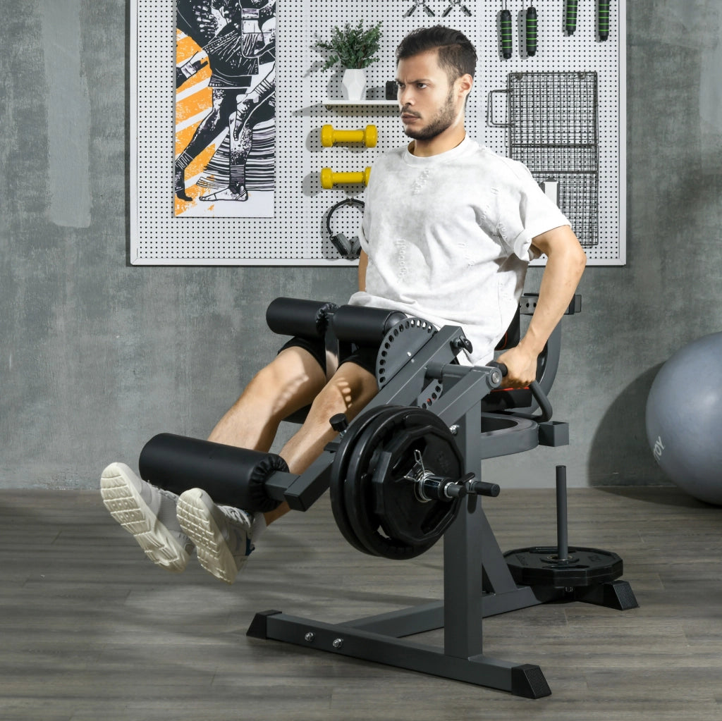 Macchina leg extension e leg curl ULEVR regolabile con supporto dischi, acciaio grigio, portata 120 kg