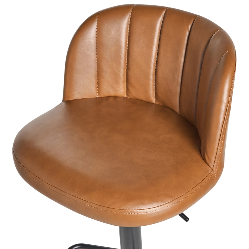 Set di 2 sgabelli girevoli regolabili in altezza con poggiapiedi rivestiti in ecopelle marrone dorato stile retrò