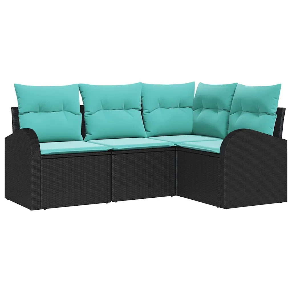 Set Divano da Giardino 4 pcs Nero e Turchese polyrattan 3354695