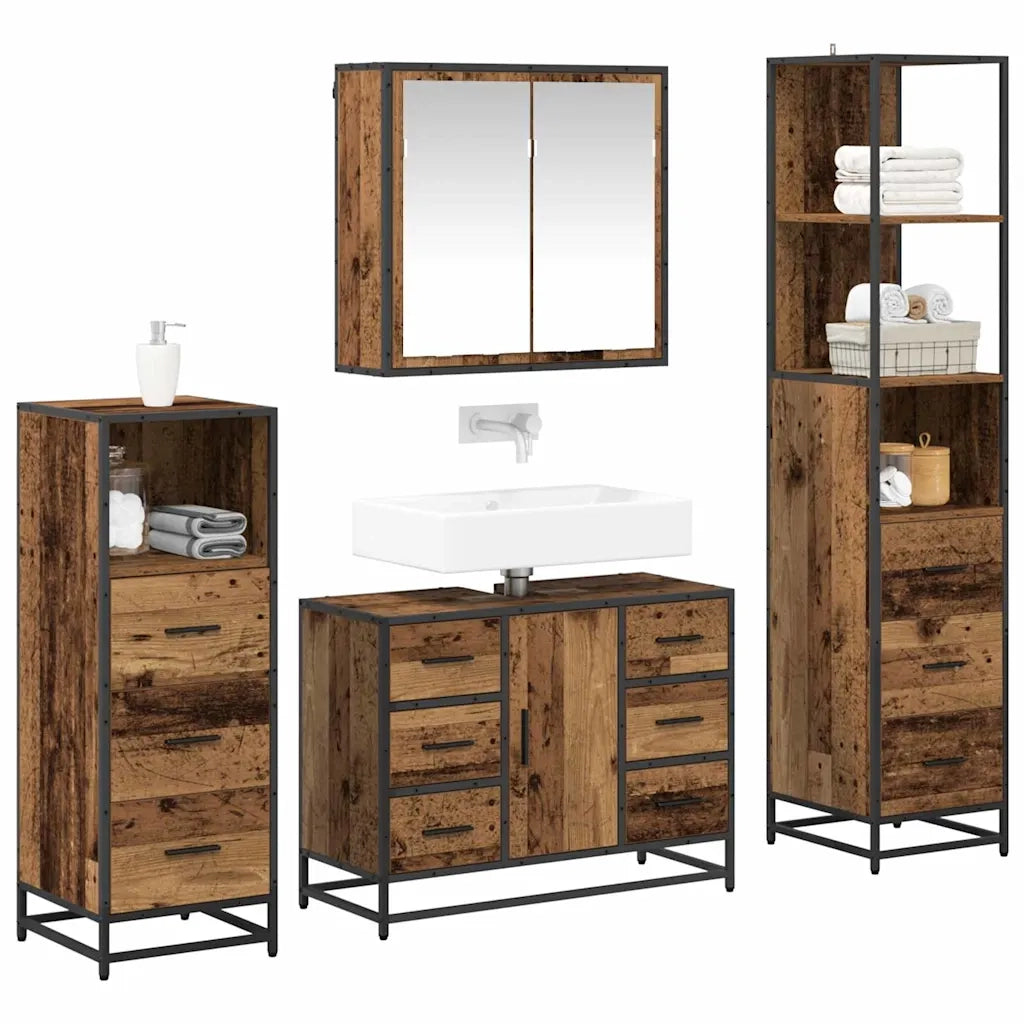 Set di mobili per il bagno con cassetto 4 pcs Legno vecchio 3402566