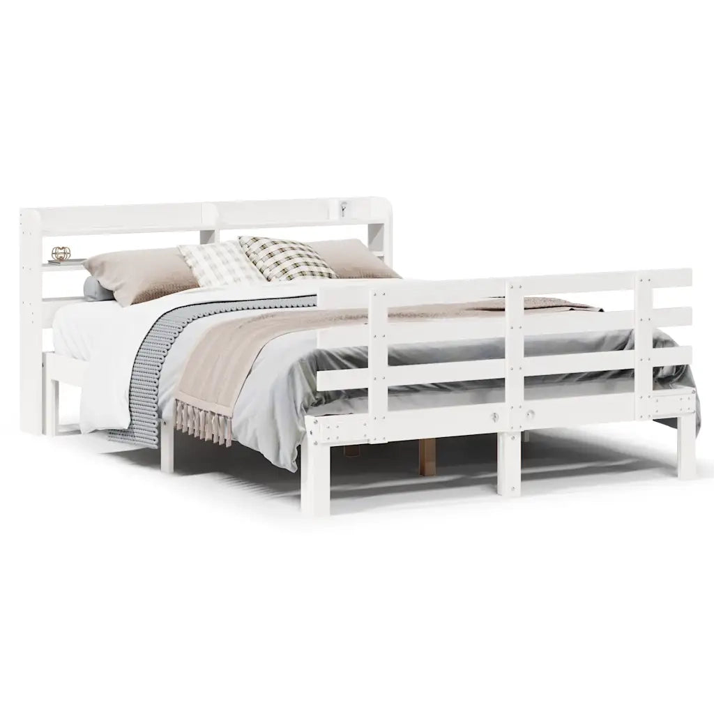 Letto matrimoniale | Letto per adulti | Giroletto con Testiera Bianco 135x190 cm Legno Massello di Pino