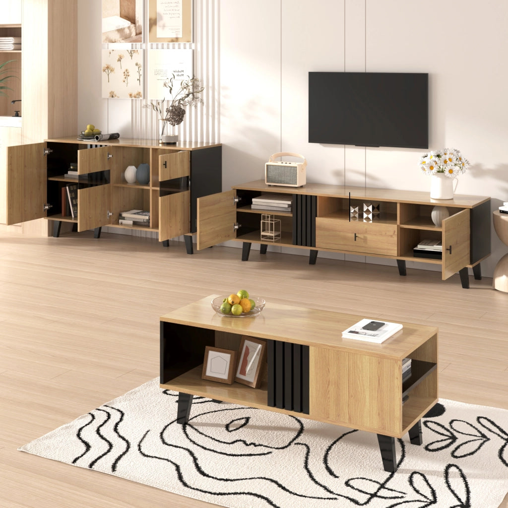 Mobile Credenza con Vetro e LED ¨C Xylo ¨C Nero e Legno