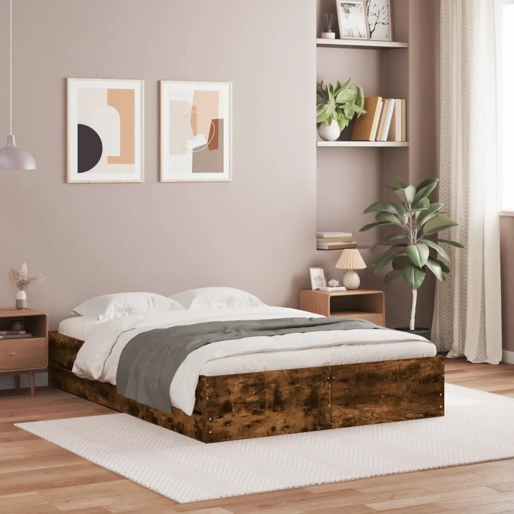 Giroletto con Cassetti-Struttura Letto con contenitore Rovere Fumo 120x190 cm Legno Multistrato 188739