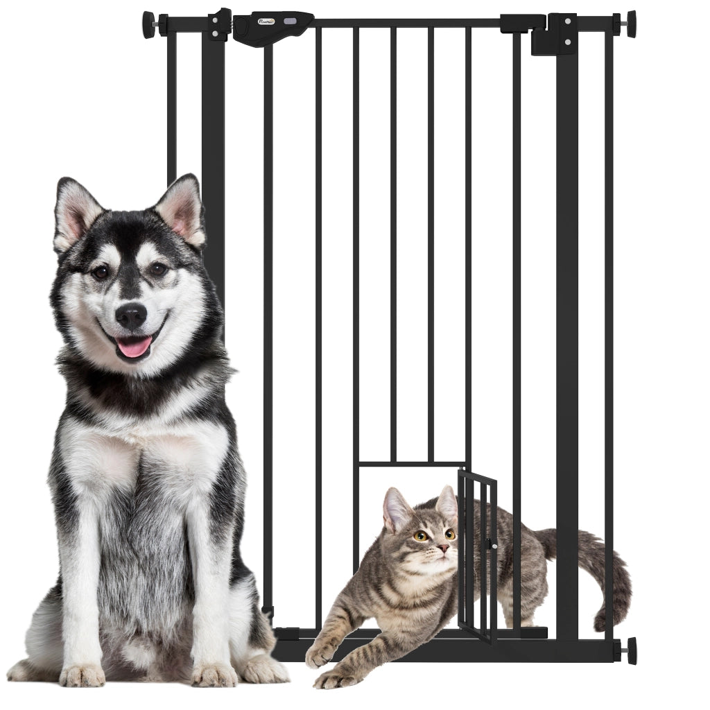 Cancellino per Cani Regolabile con Porta Piccola e Chiusura Automatica ¨C Minimal ¨C 74-80x104cm, Nero
