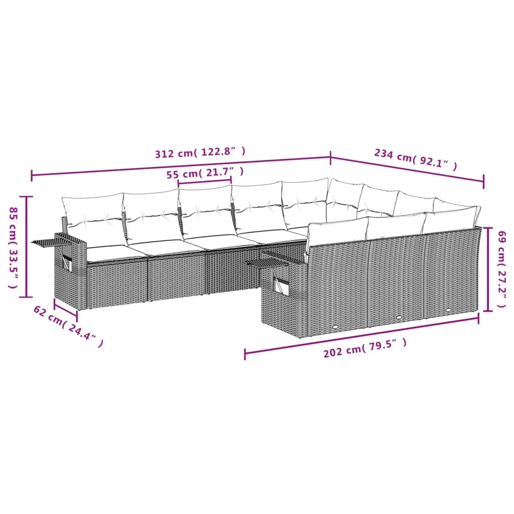 Set Divani da Giardino 10pz con Cuscini in Polyrattan Nero 3220684