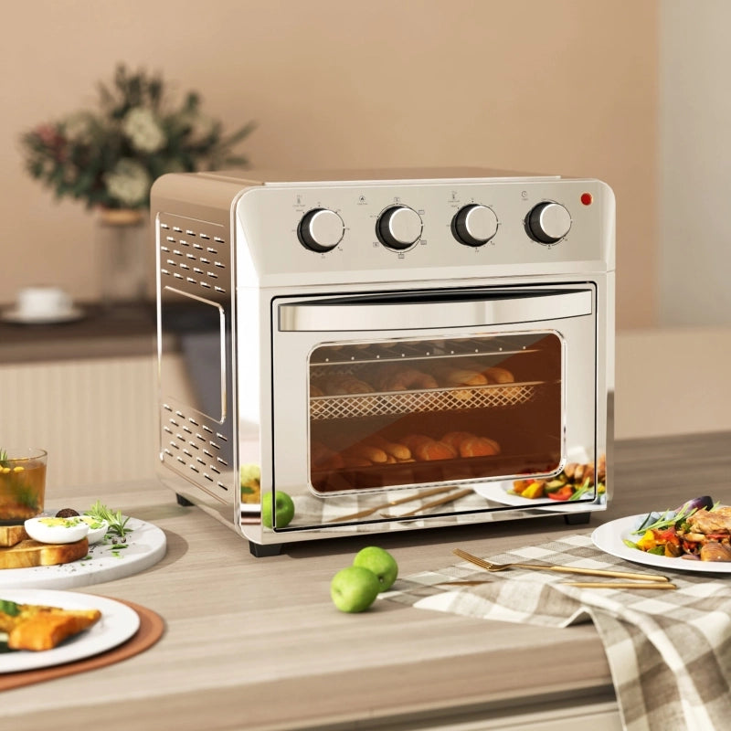 Mini forno ventilato 24 litri con friggitrice ad aria; sei modalità; acciaio inox; argento