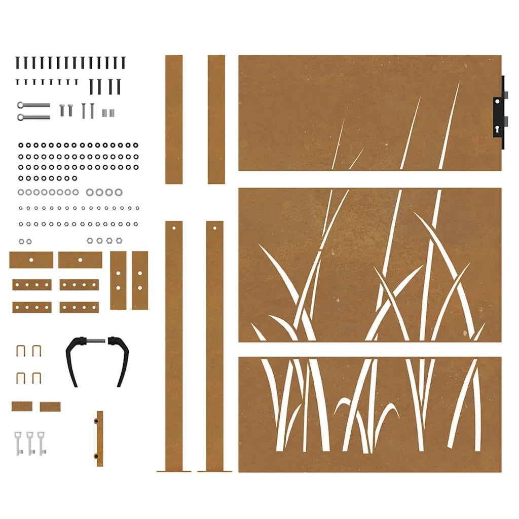 Cancello da giardino 100x150 cm in acciaio Corten con design erba 153229