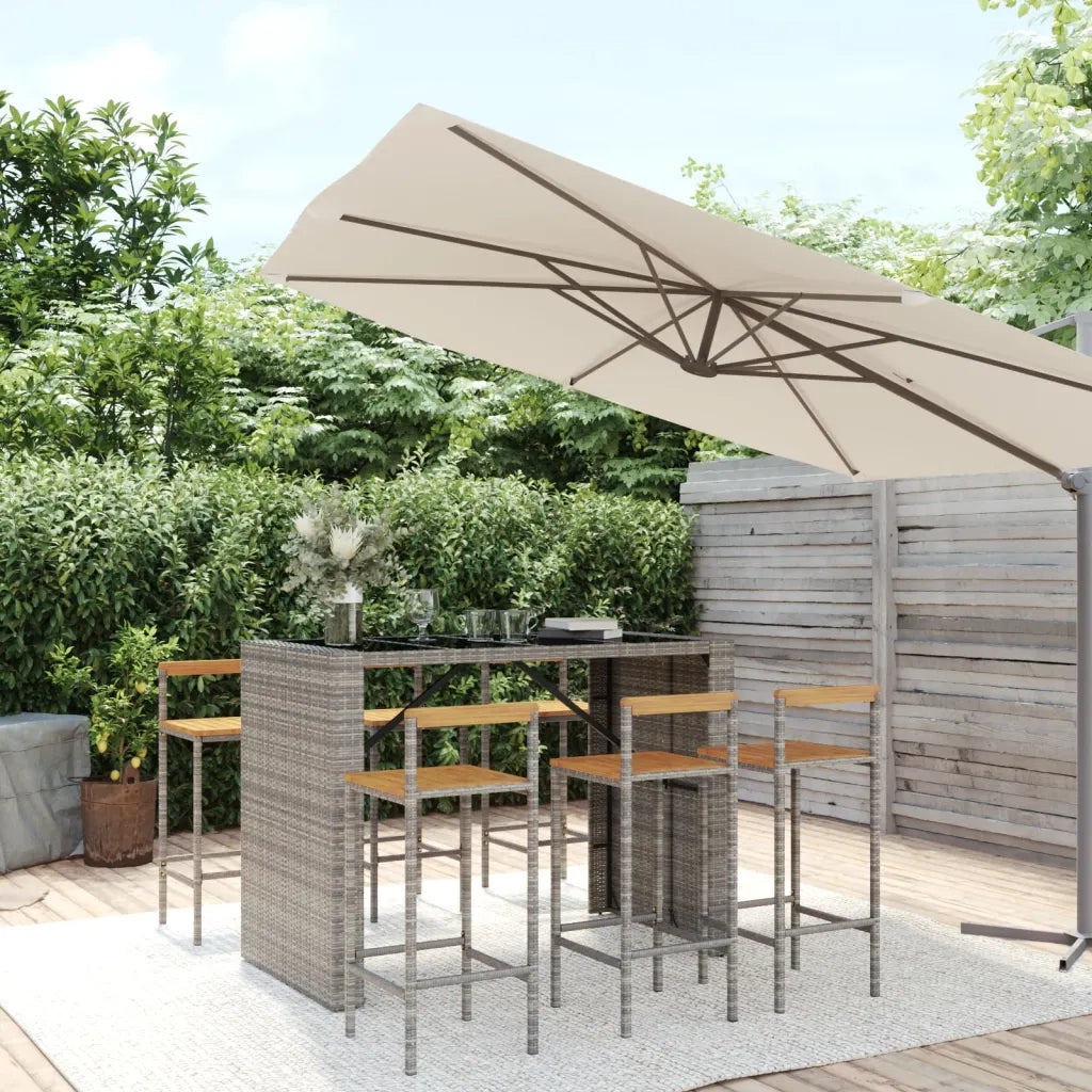 Set Bar Giardino 7pz Grigio Polyrattan e Legno Massello Acacia 3187703