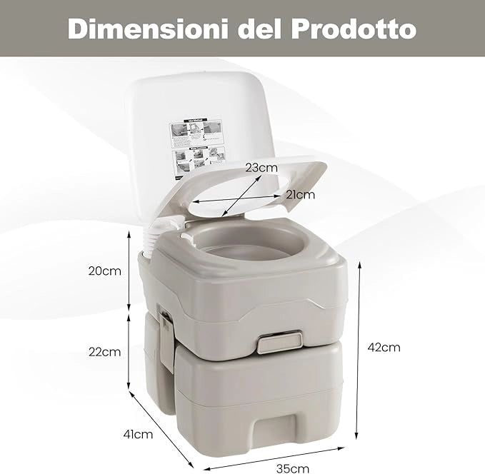 WC Portatile Adulti con Serbatoio dell'Acqua Rimovibile da 20 L, Toilette Portatile con Pompa di Scarico, WC Chimico da Campeggio, per Camper, Barca, Portata 200 kg