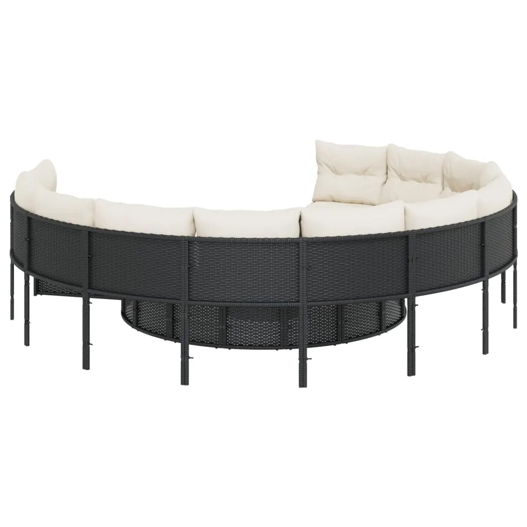Divano Giardino con Tavolo e Cuscini Circolare Nero Polyrattan 3318548