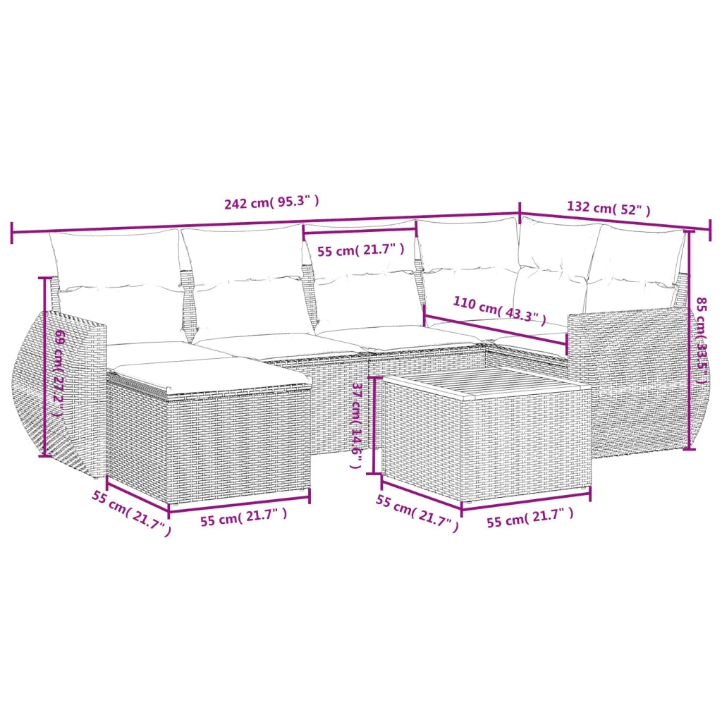 Set Divani da Giardino con Cuscini 7pz Nero Polyrattan 3257434