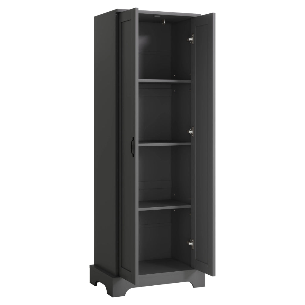 Mobile da bagno, mobile alto, design a doppia anta, ripiani regolabili, nero