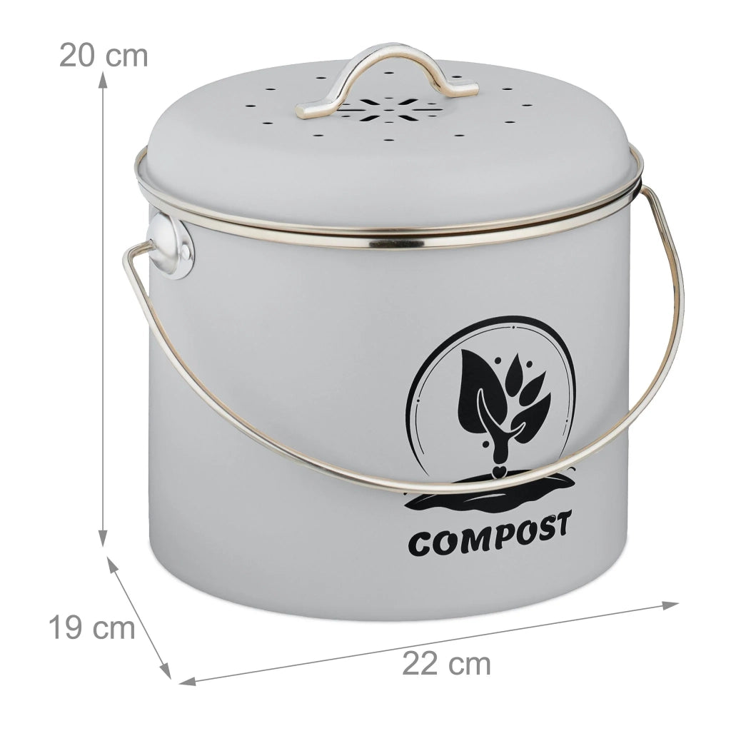 Secchiello per compost da cucina 20 x 22 x 19 cm circolazione dell'aria design rustico in latta 13_0017217