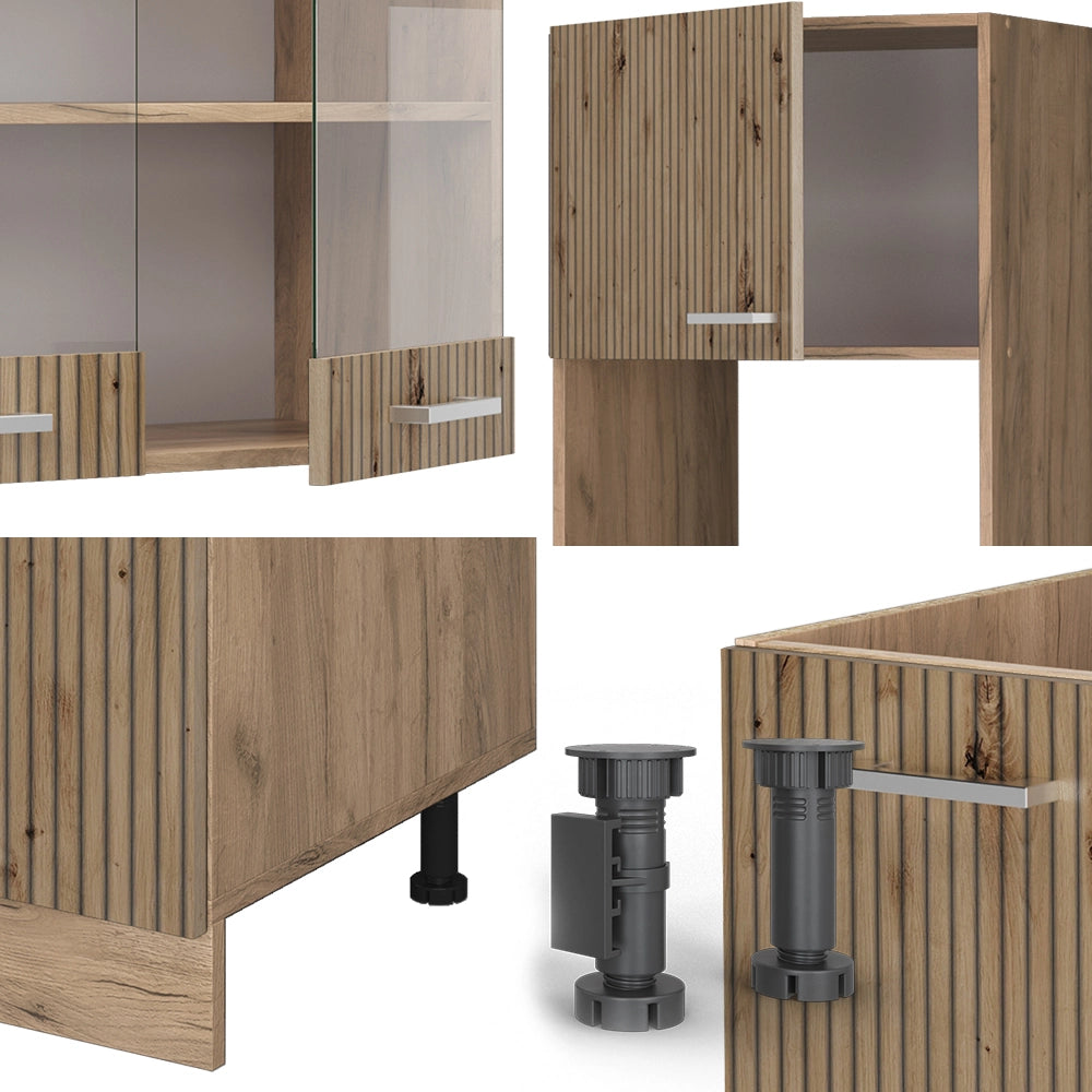 Cucina angolare completa R-Line Rovere artigianale/Rovere dorato 247 x 237 cm senza piano di lavoro Vicco