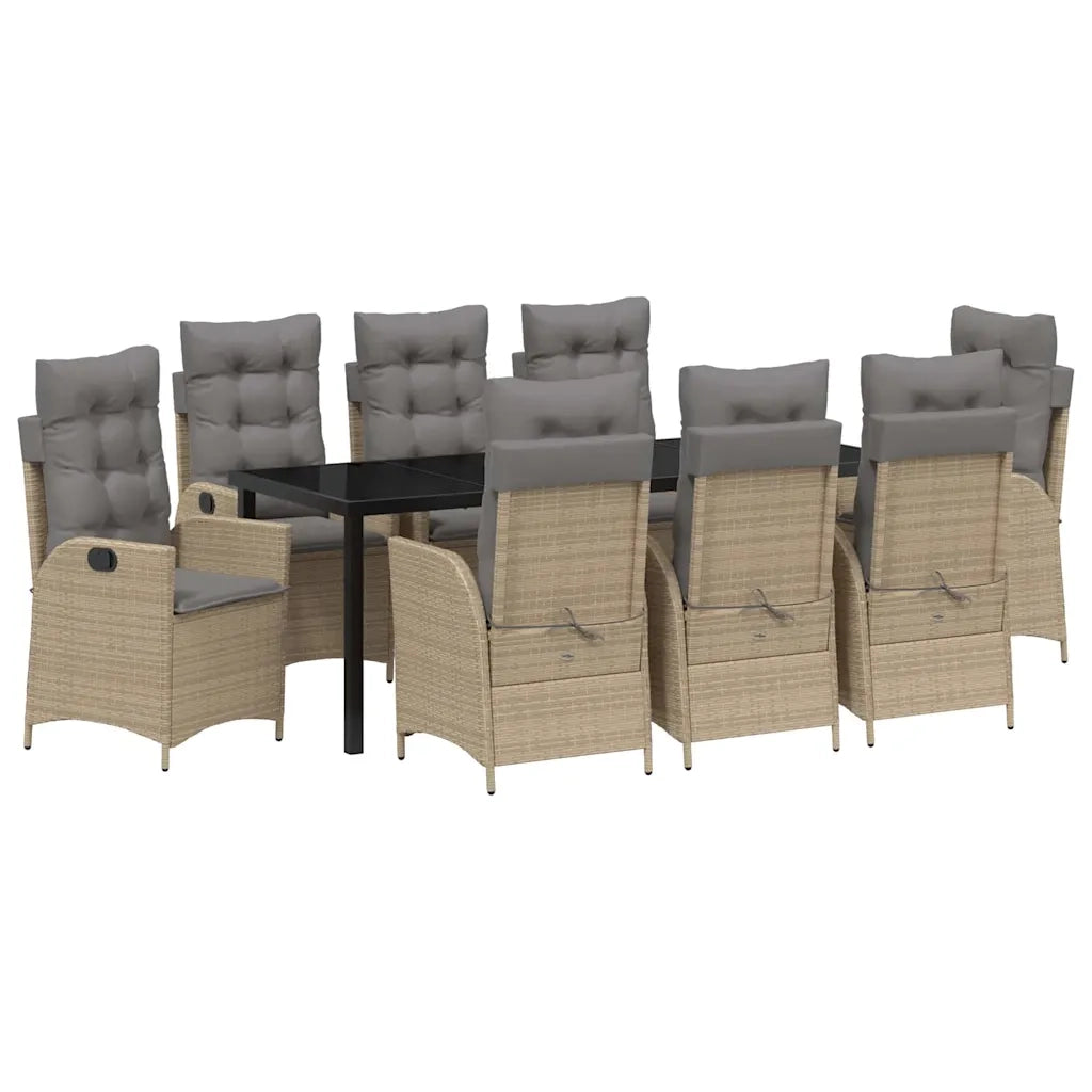 Set da Pranzo per Giardino con cuscino 9 pcs Beige polyrattan 3380518