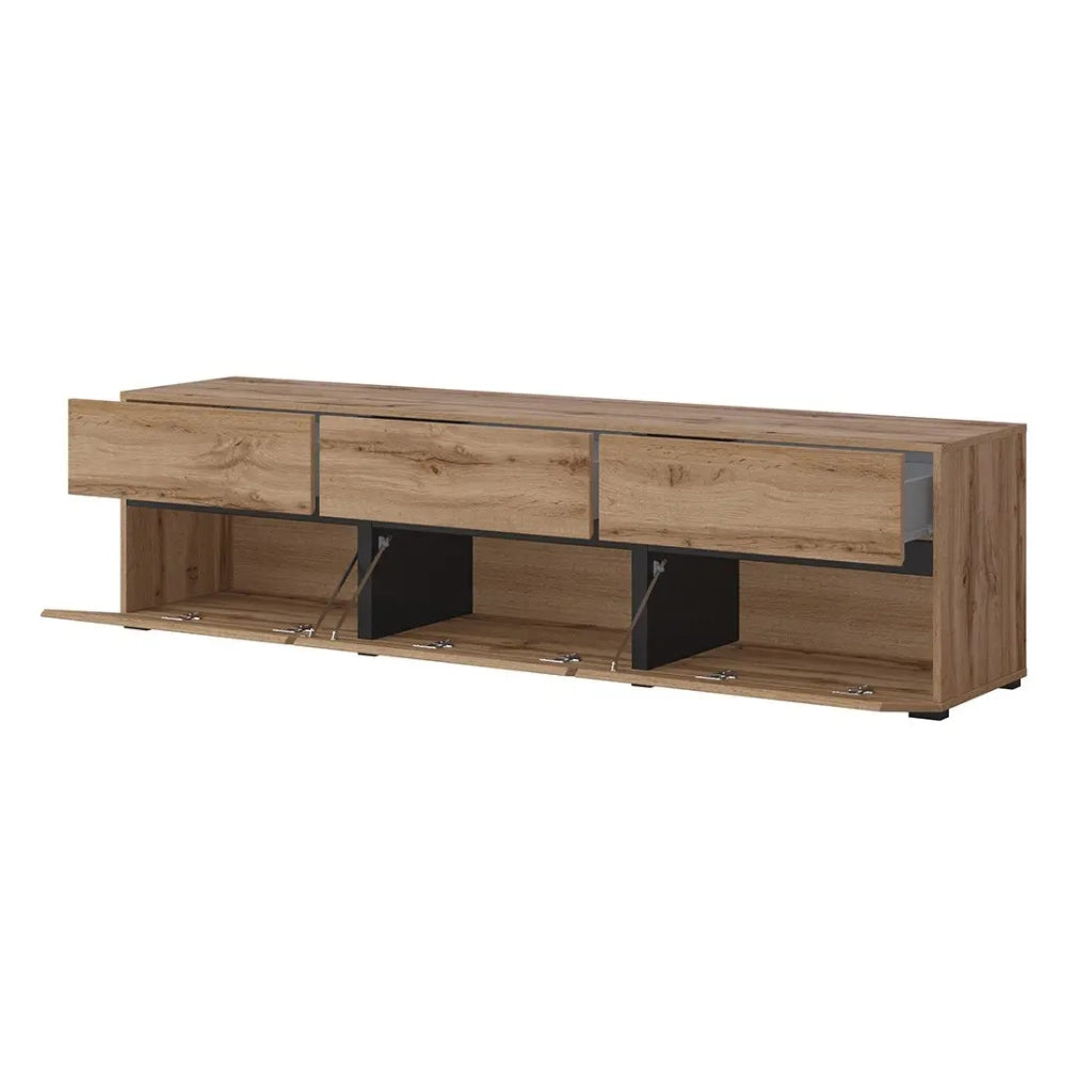 Set di mobili da soggiorno HAVANA - Credenza alta, mobile TV, credenza bassa - Design moderno in rovere e nero