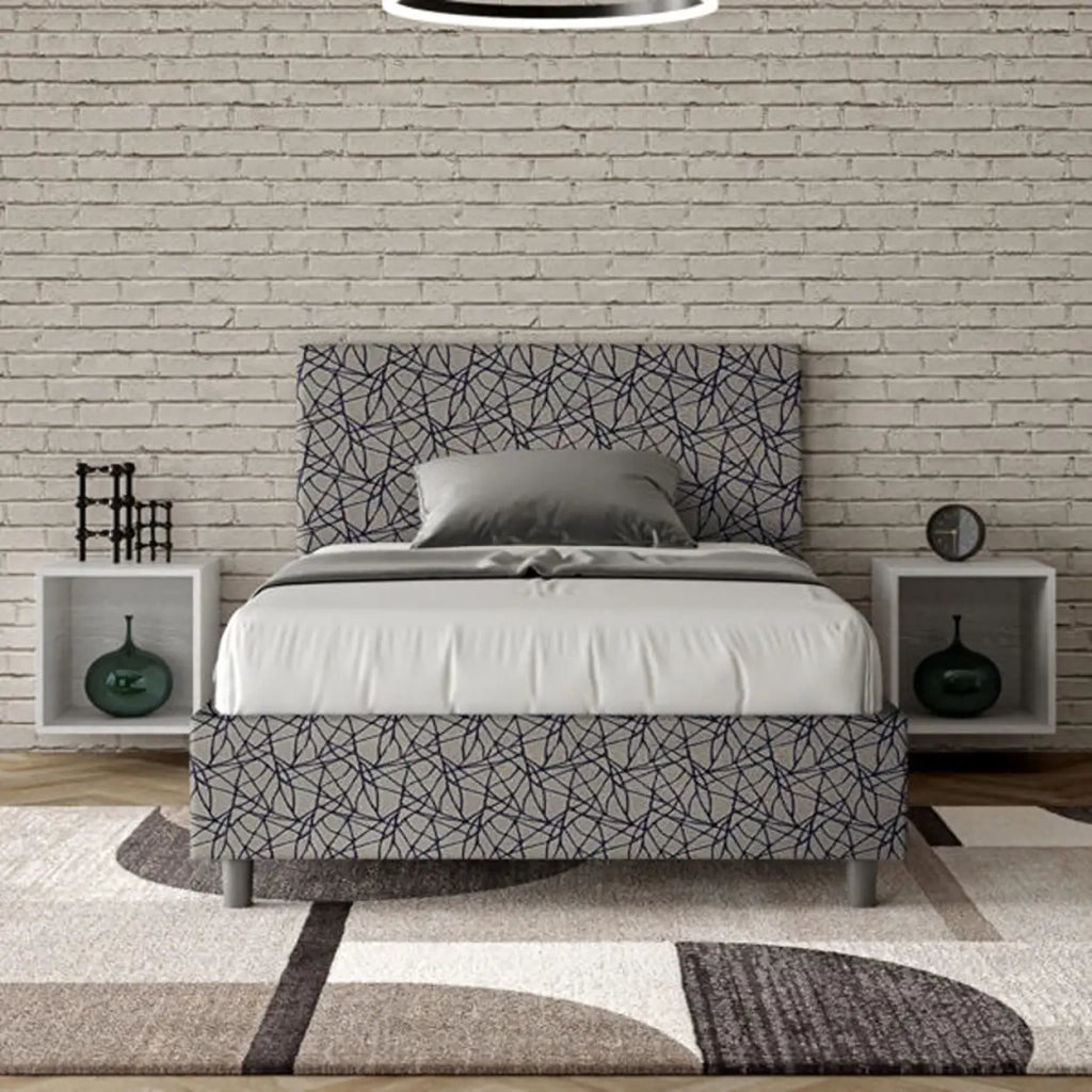 Letto una piazza e mezza con rete imbottito 120x200 tessuto Era 9 blu Adele