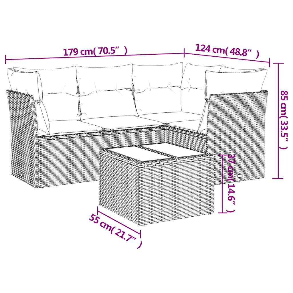 Set Divano da Giardino 5 pz con Cuscini Marrone in Polyrattan 3249432