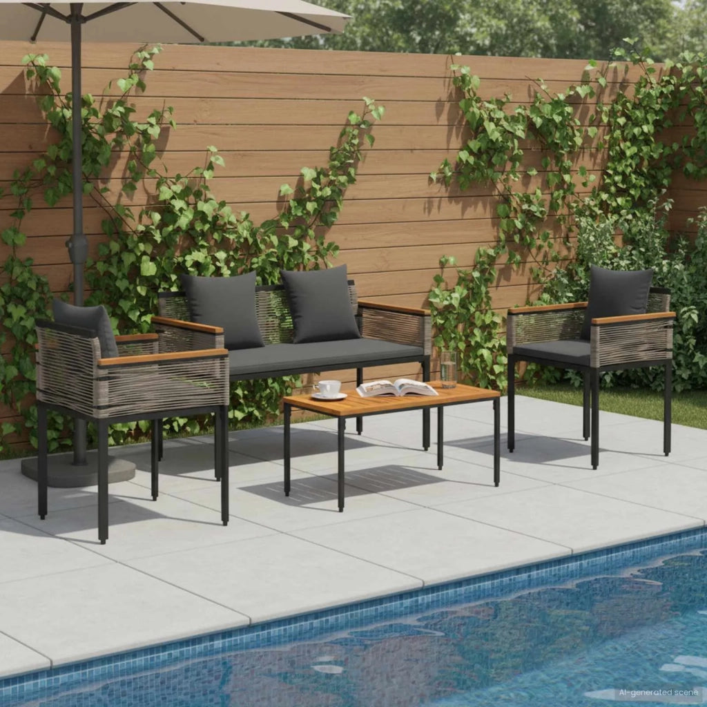 Set di Mobili da Esterno Grigio e Grigio Scuro polyrattan 42025227