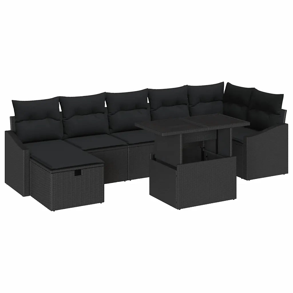 Set Divano da Giardino con cuscino 8 pcs Nero Poly Rattan 3359850