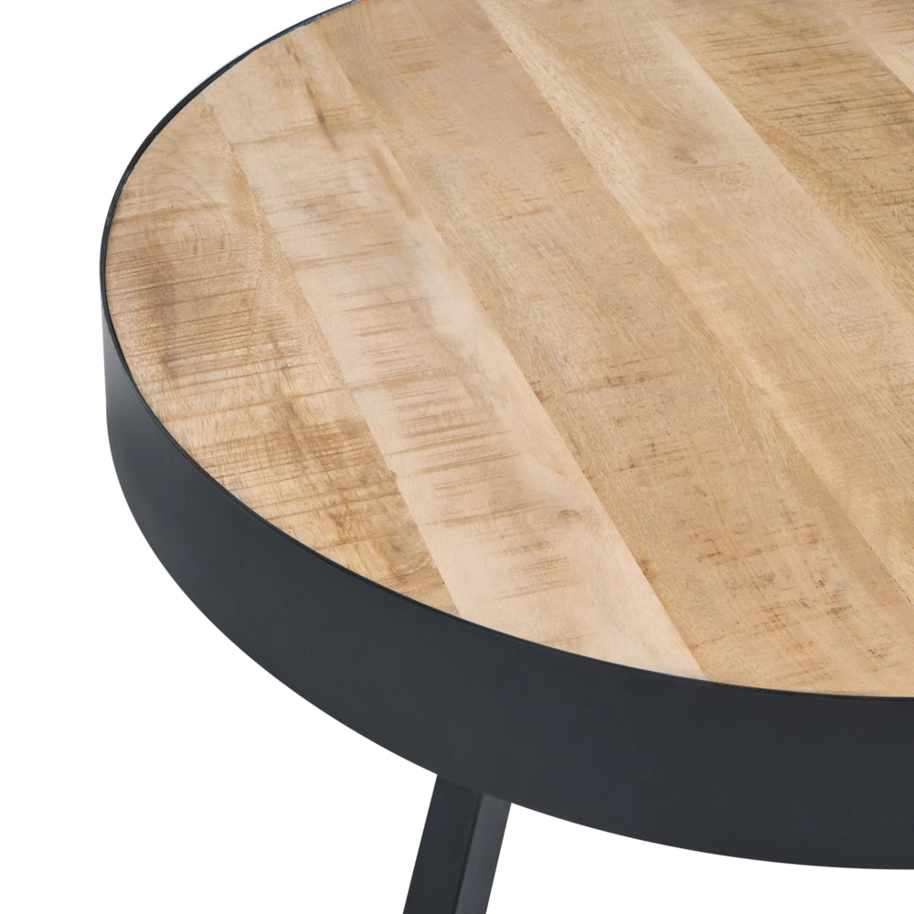 Tavolino da caffè piano in legno di mango chiaro e base in metallo Nero