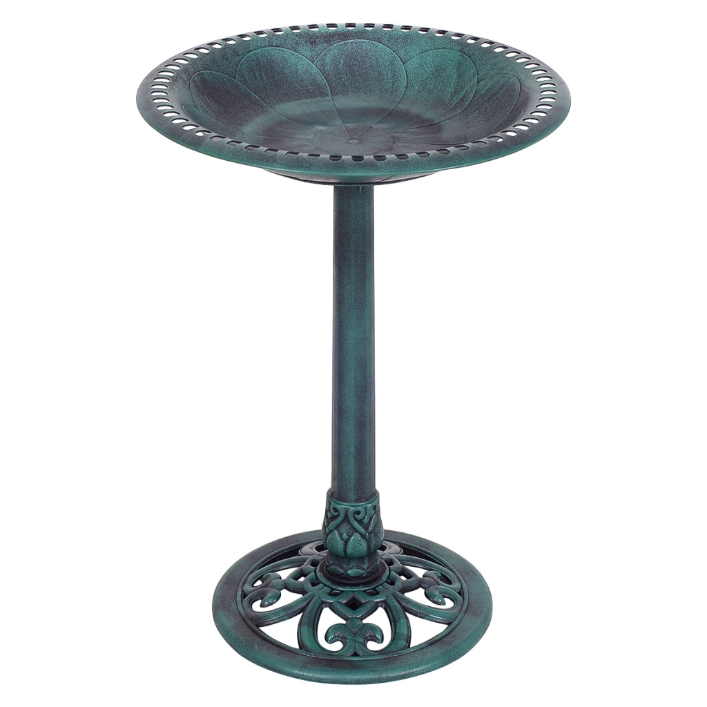 Mangiatoia per uccelli da bagno su piedistallo da giardino ¦µ51x72cm-Vasca per uccelli autoportante da esterno con supporto-Verde