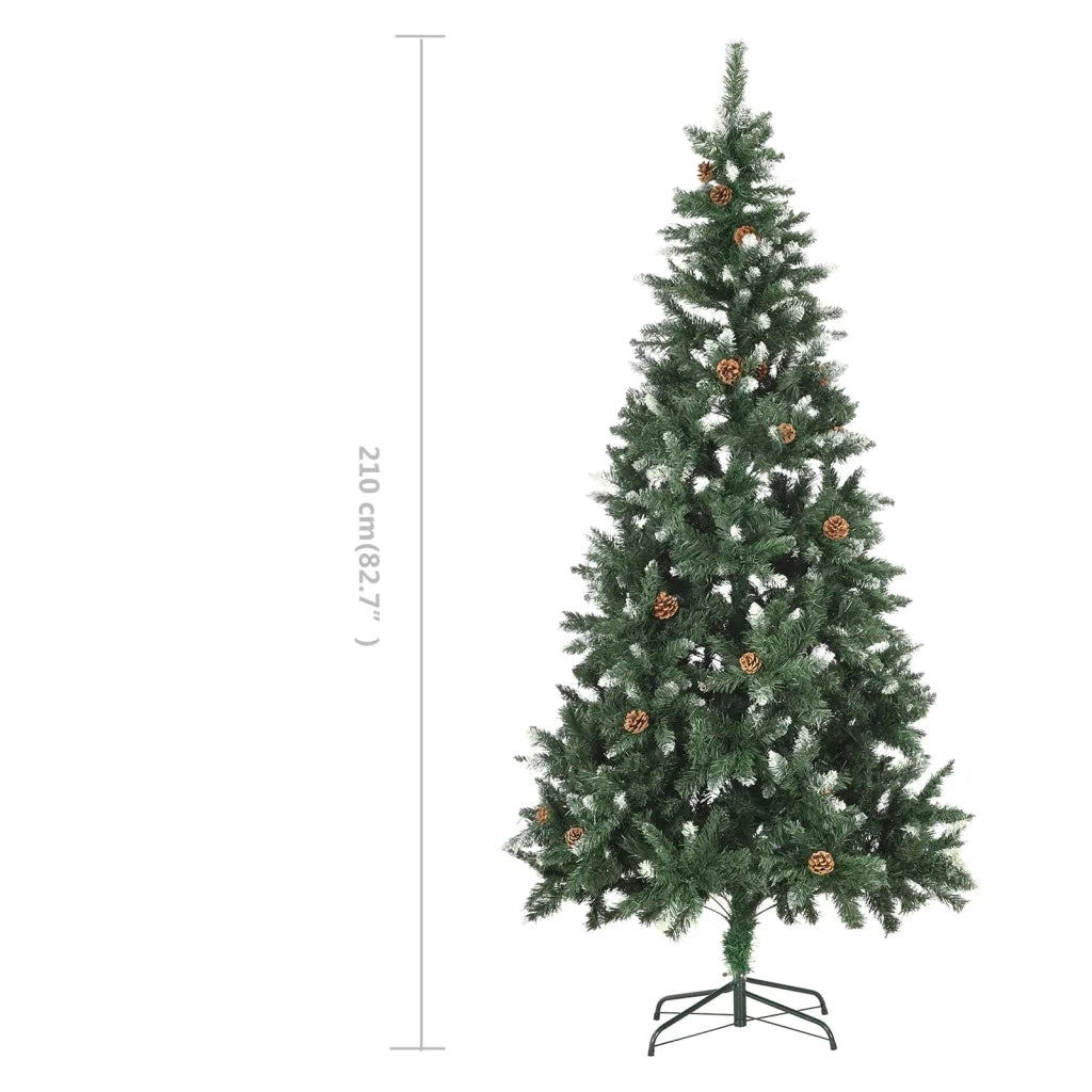 Albero di Natale | Decorazioni natalizie Artificiale Pigne e Brillantini Bianchi 210 cm