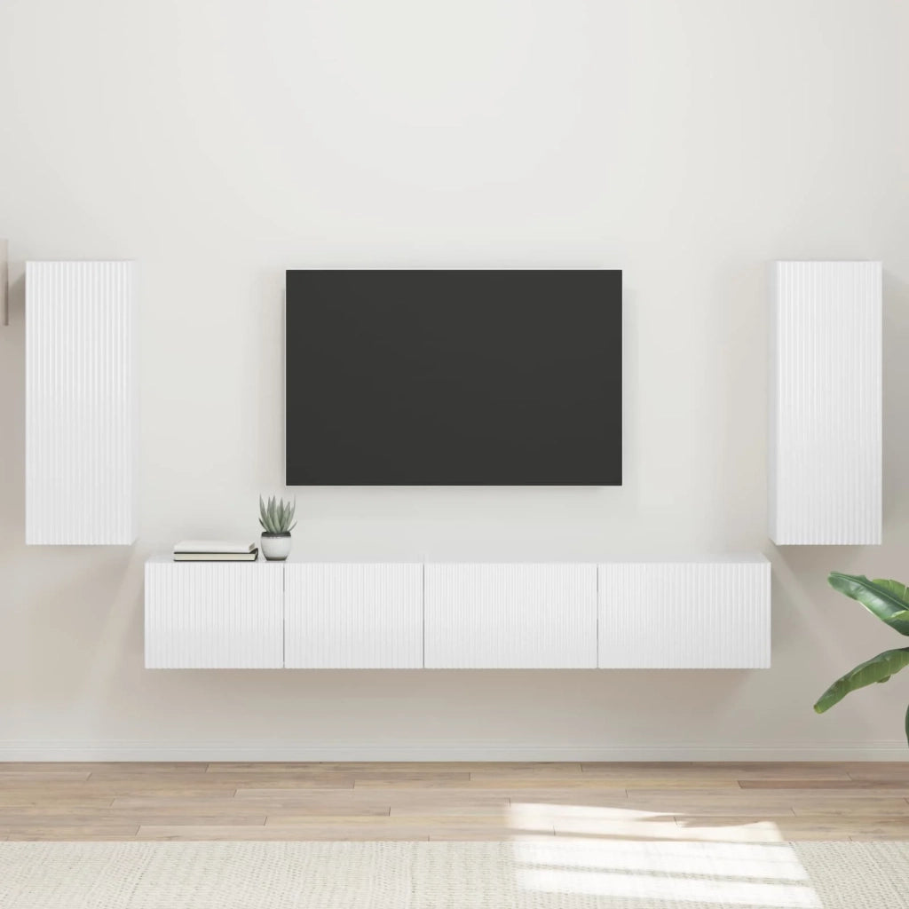 Set mobile TV 4 pcs Bianco Lucido Legno multistrato 3409163