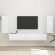 Set mobile TV 4 pcs Bianco Lucido Legno multistrato 3409163