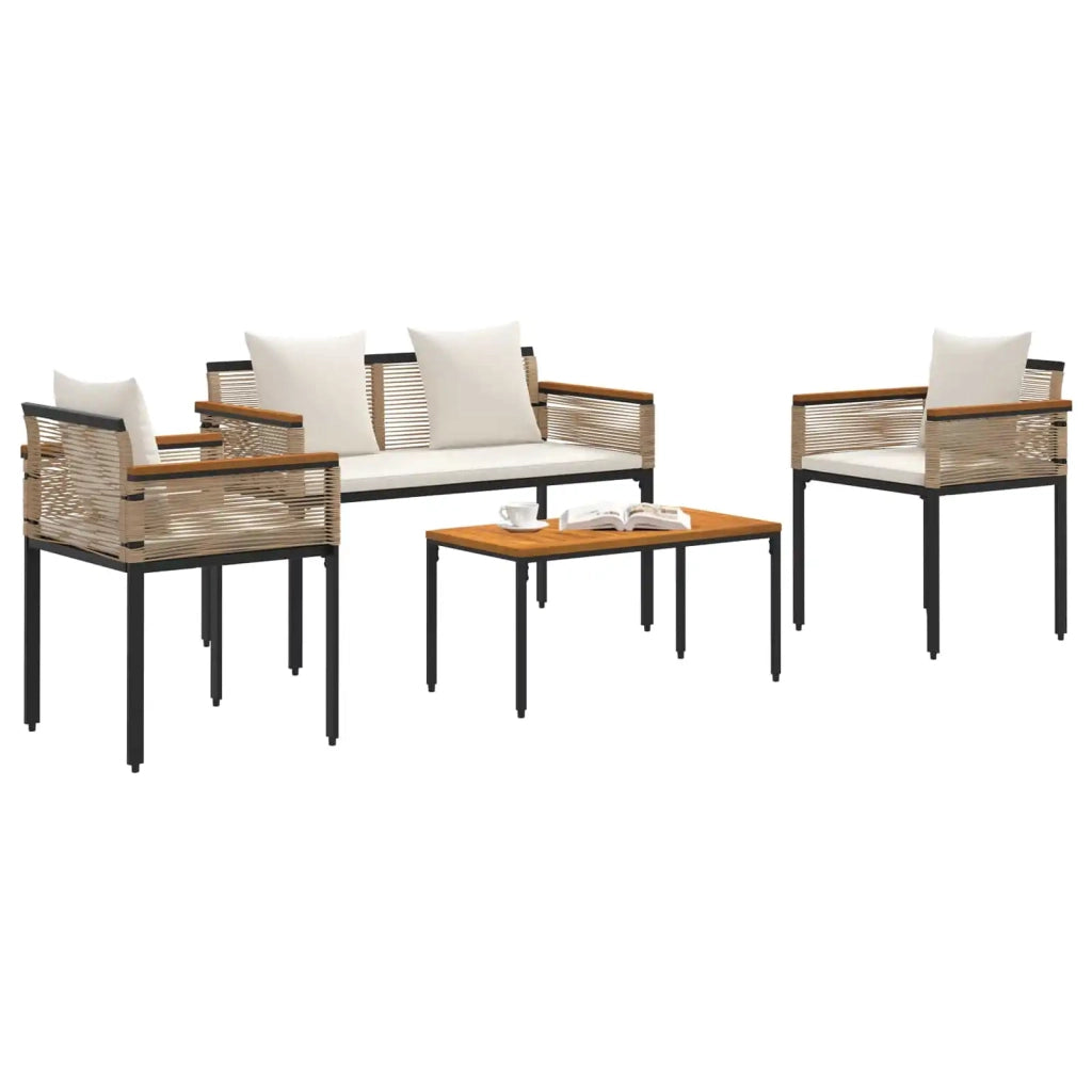 Set di Mobili da Esterno con cuscino 4 pcs Beige e Bianco Crema