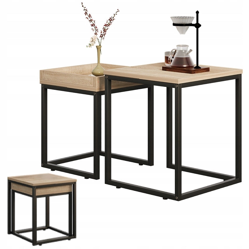 Set di tavolini da caffè 2 in 1 in stile loft industriale - Marrone chiaro