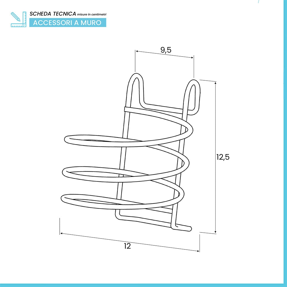 Porta phon a spirale in acciaio cromo con gancio per portasciugamani
