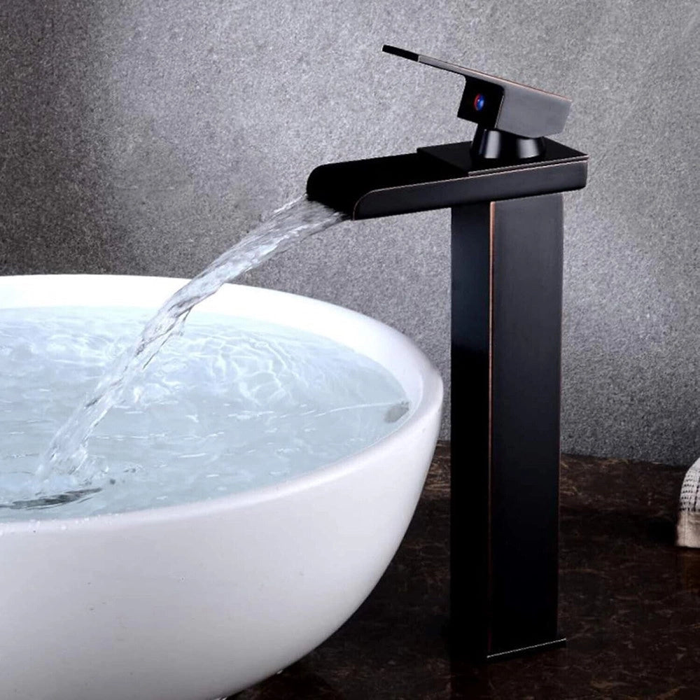 Trade Shop - Miscelatore A Cascata Nero Lavabo Bagno Rubinetto A Canna Alta Monocomando 87399 -