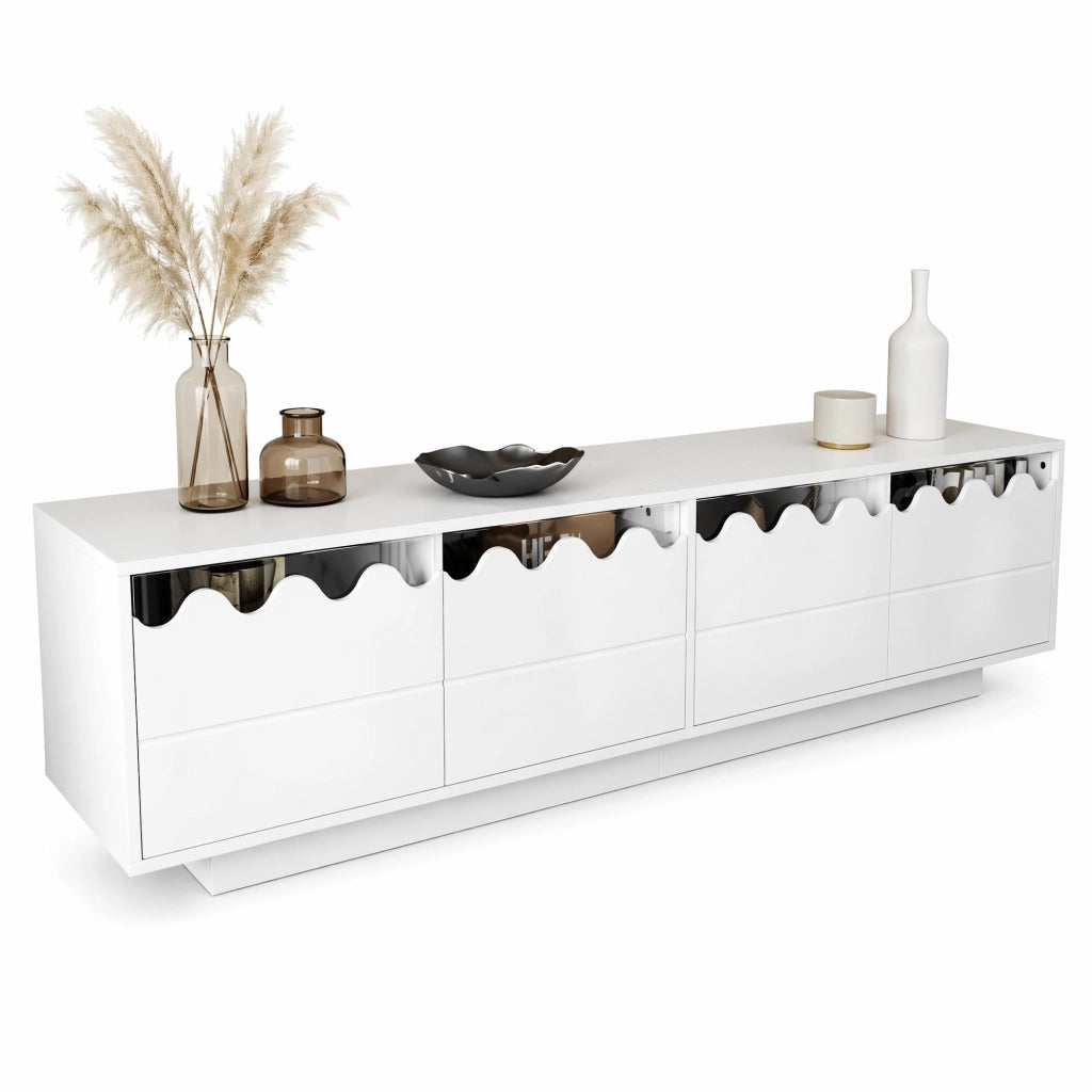 Mobile TV bianco 170 cm con 4 ante e design ondulato