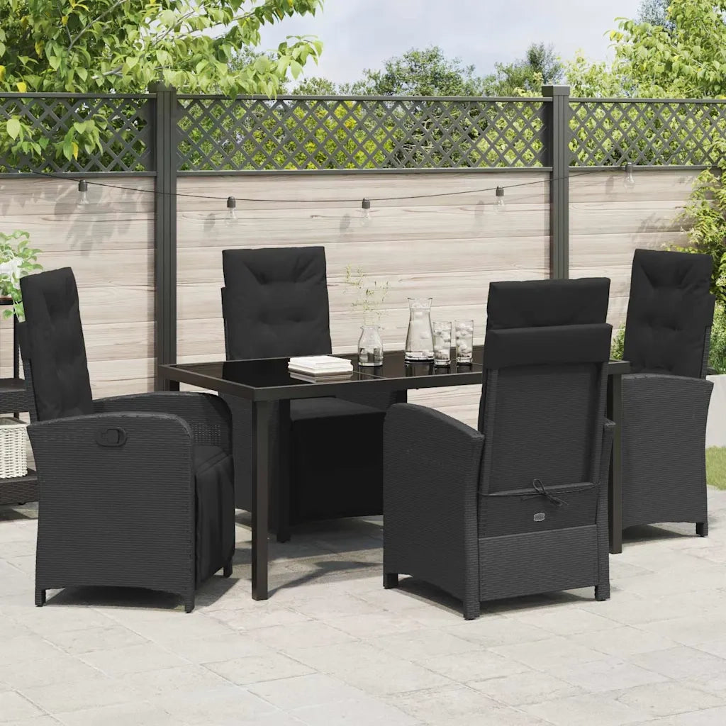 Set da Pranzo per Giardino con cuscino 5 pcs Nero polyrattan