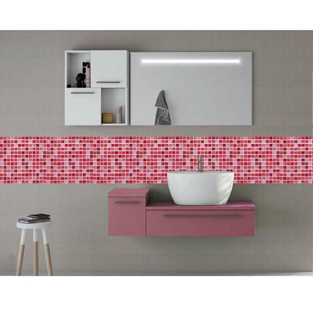 Trade Shop - Piastrella 3d Mosaico Mattonella Parete Ritagliabili Murali Adesivi 30x30cm Rosa -
