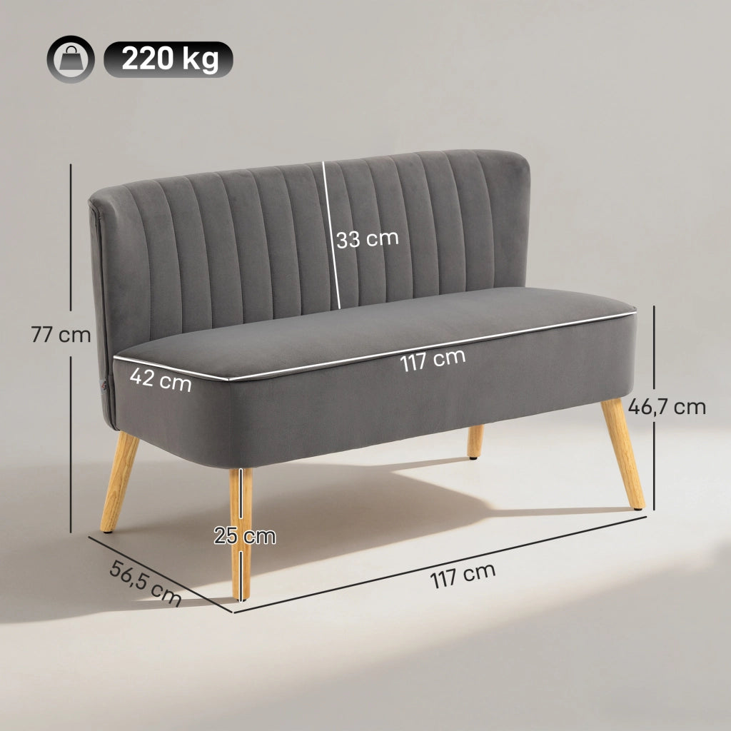 Divano 2 Posti Retrodesign ¨C Minimal ¨C Legno Grigio Scuro 117x56.5x77