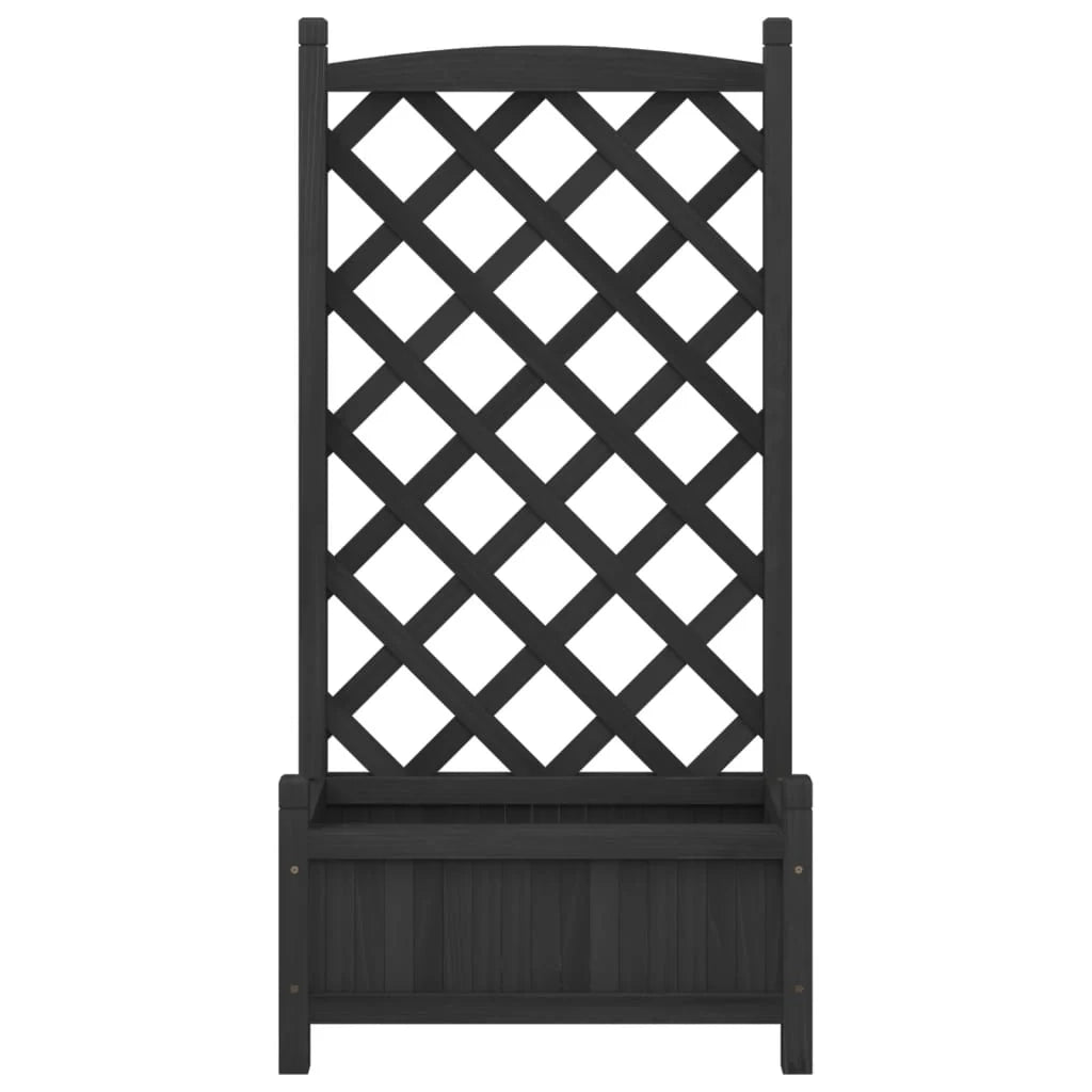 Fioriera rialzata per piante e fiori giardino terrazzato con traliccio legno massello di abete nero 02_0038334