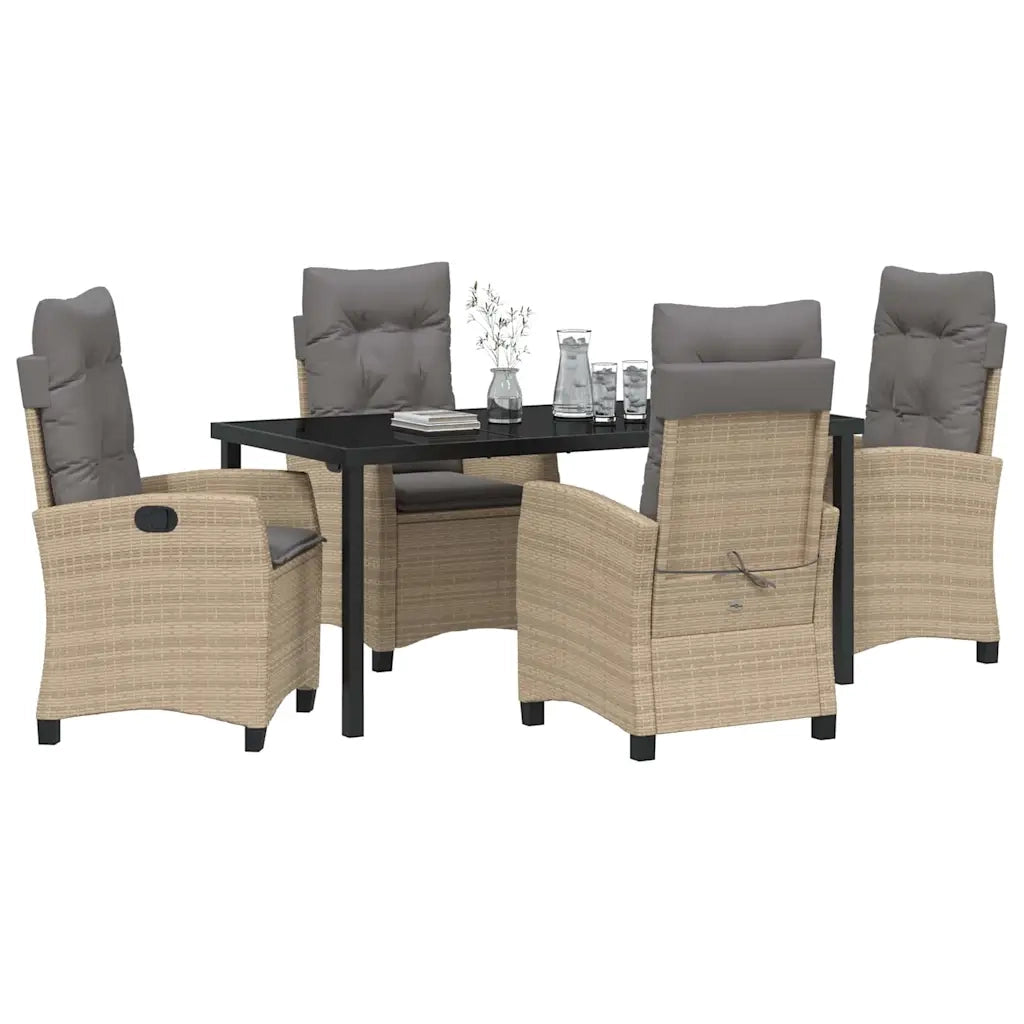 Set da Pranzo per Giardino con cuscino 5 pcs Beige polyrattan