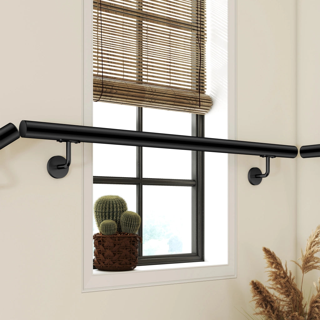 Corrimano a parete in acciaio kit inox AISI 304 nero , Lunghezza 150 cm, Ø 42,4 mm, uso interno ed esterno