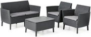 Salottino da Esterno Salemo Lounge Set 4 Pezzi in Resina Effetto Rattan con Tavolino Contenitore e Cuscini Colore Graphite Keter