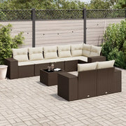 Set Divani da Giardino 9pz con Cuscini Marrone in Polyrattan 3222832