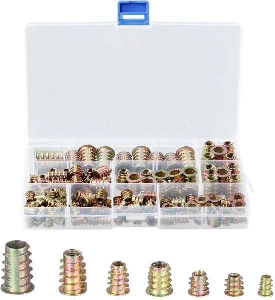 Set di viti a boccole 130 pezzi - Miscellanea di viti a boccole - Assortimento M4/M5/M6/M8/M10 - Viti a boccole interne - Per legno - Scatola di conservazione trasparente - Viti a boccole