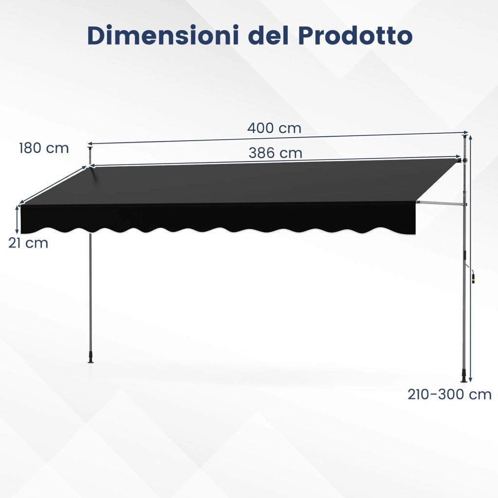 Tenda da Sole a Morsetto, Regolabile in Altezza e Inclinazione con Manovella, Telo Impermeabile e Resistente ai Raggi Solari e Telaio Antiruggine, Tenda Retrattile Senza Foratura (4M,Nero)