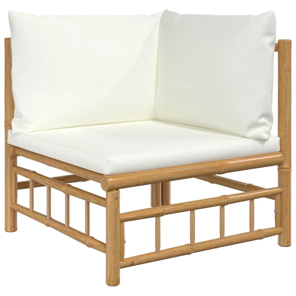 Set Salotto da Giardino 11pz con Cuscini Bianco Crema in Bambù 3155193