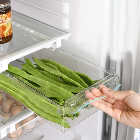 Organizzatore per frigorifero con cassetti esterni - sistema di stoccaggio - design trasparente - contenitore per verdure e frutta - cassetti esterni retrattili