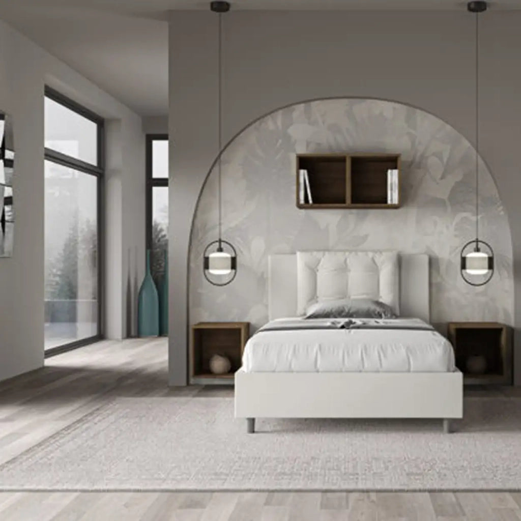 Letto una piazza e mezza contenitore imbottito 120x190 similpelle bianco Annalisa