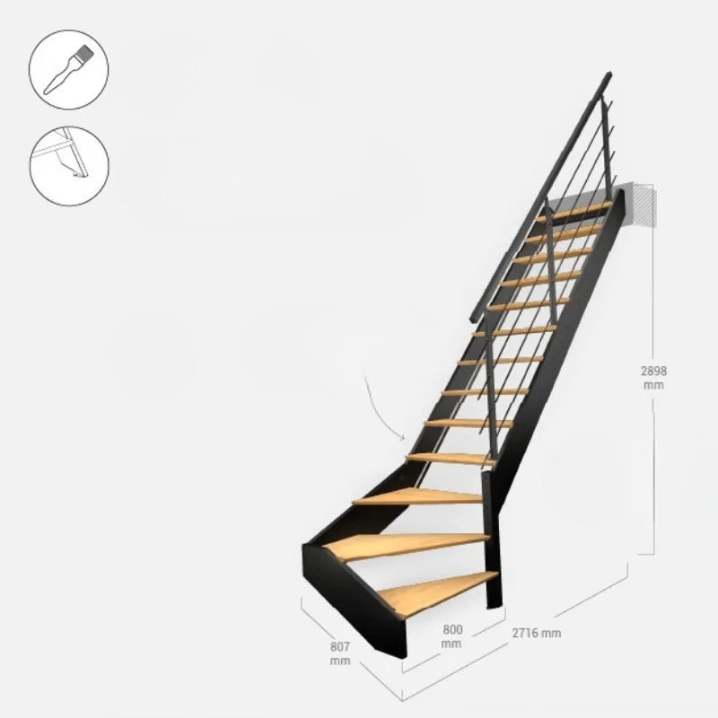 DIVERSO - Scala diritta a Œ con LED integrati, nera con balaustra