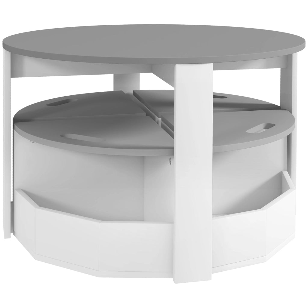 Set Tavolo con 4 Sgabelli Salvaspazio con Vano Contenitore in Legno Grigio